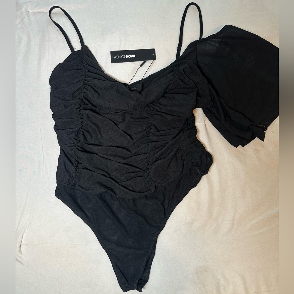 Fashion Nova Kiara One Shoulder Mesh Bodysuit, New, Size XL